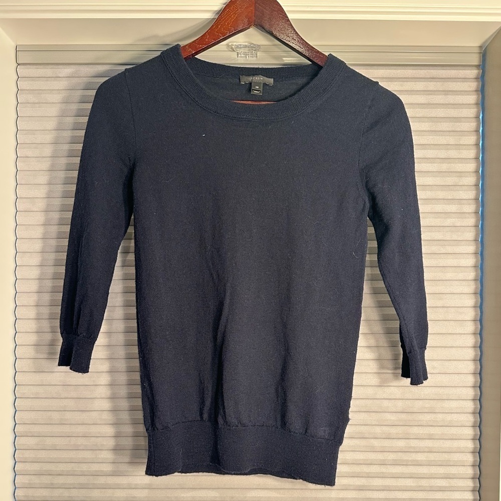 J.Crew navy crew neck sweater with 3/4 sleeves